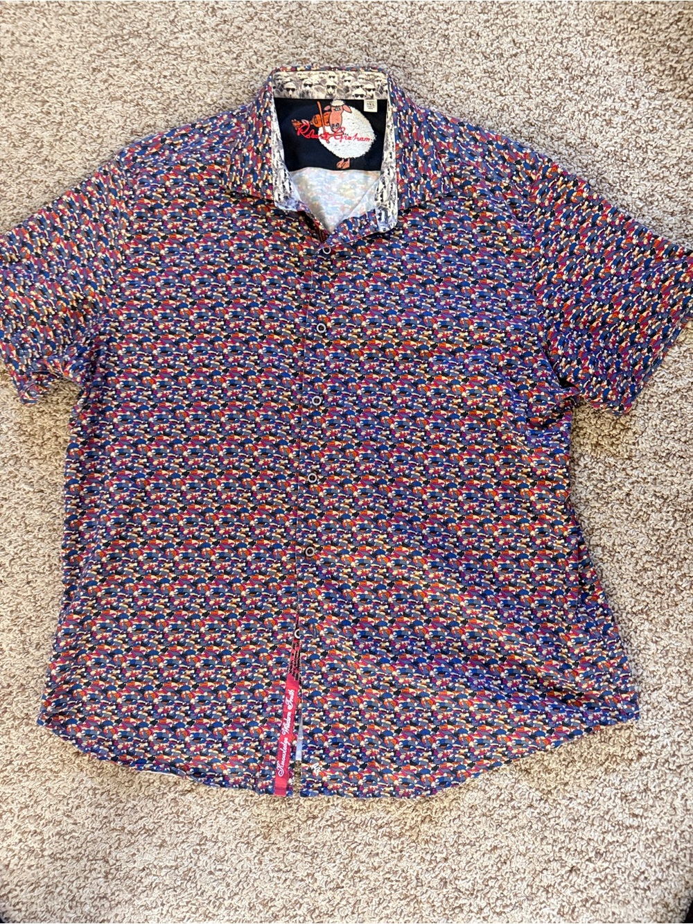 Title: Robert Graham Multicolor Sheep Print Short Sleeve Shirt Men’s 2XL - Picture 2 of 5